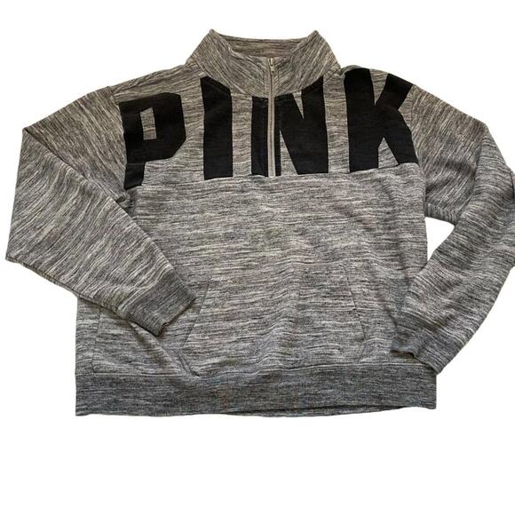 PINK Victoria's Secret Oversized Quarter Zip Sweatshirt in Gray/Black, Size M - Picture 1 of 16